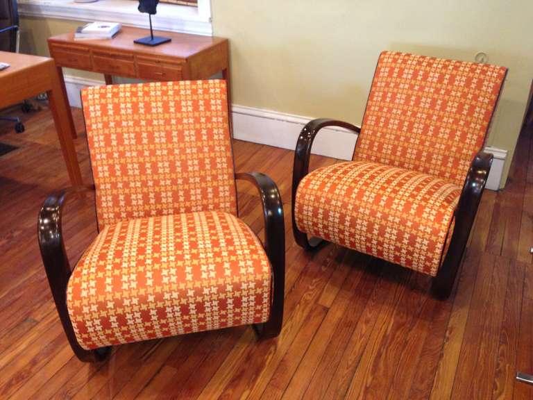 Pair of J. Halabala H269 Lounge Chairs In Excellent Condition In Bryn Mawr, PA