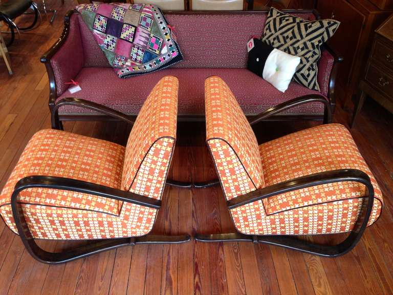 Art Deco Pair of J. Halabala H269 Lounge Chairs