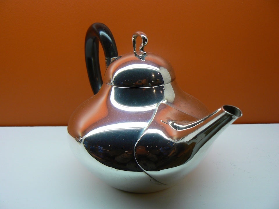 Beautiful Danish silver tea pot with wooden handle from the 1st half of the 20th century
