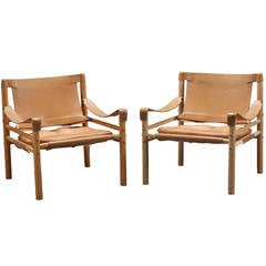 Pair of  Leather Sirocco Safari Chairs by Arne Norell, Sweden