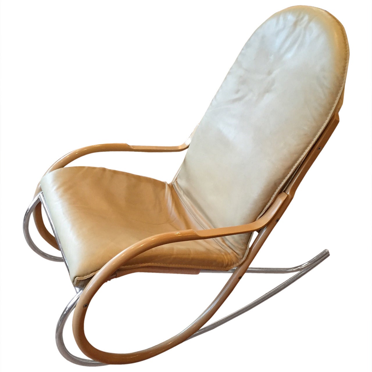 Nonna Rocking Chair by Paul Tuttle in Cream Leather For Sale