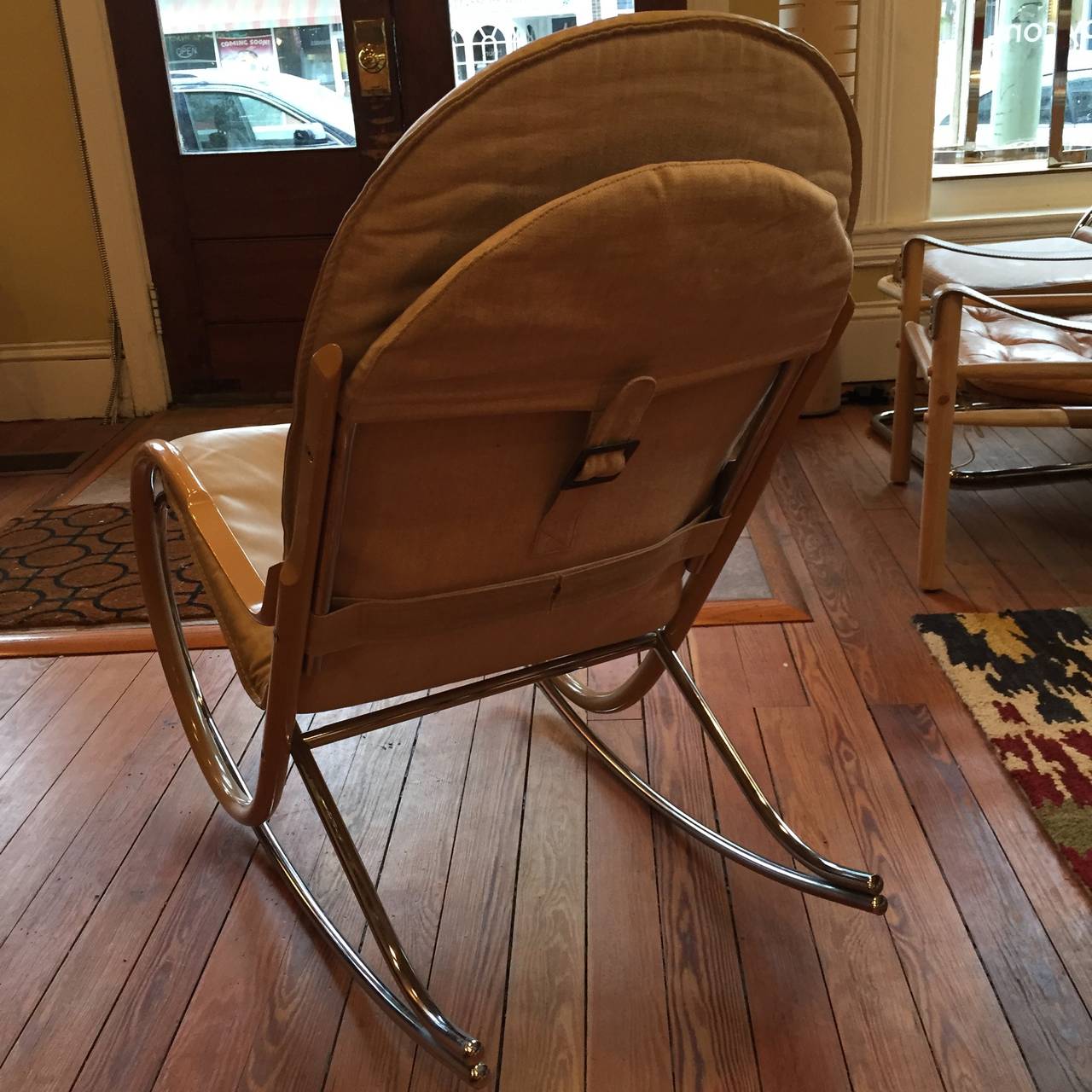 Swiss Nonna Rocking Chair by Paul Tuttle in Cream Leather For Sale