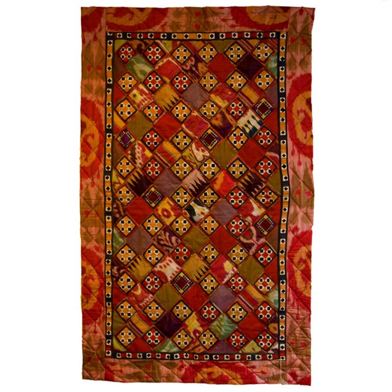 Hand Embroidered Silk Ikat Wall Hanging/Bedspread 80x50 For Sale