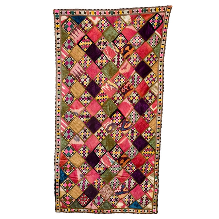 Hand Embroidered Silk Ikat Wall Hanging/Bedspread For Sale