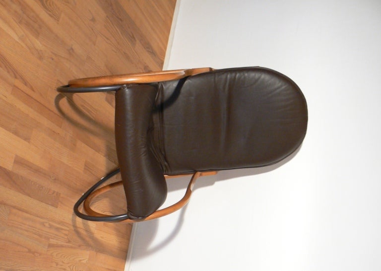 Paul Tuttle Nonna Rocking Chair, Brown Leather In Excellent Condition In Bryn Mawr, PA