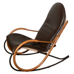 Vintage Paul Tuttle Nonna Rocking Chair, Brown Leather