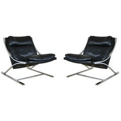 Pair of Paul Tuttle Zeta Lounge Chairs - Black Leather