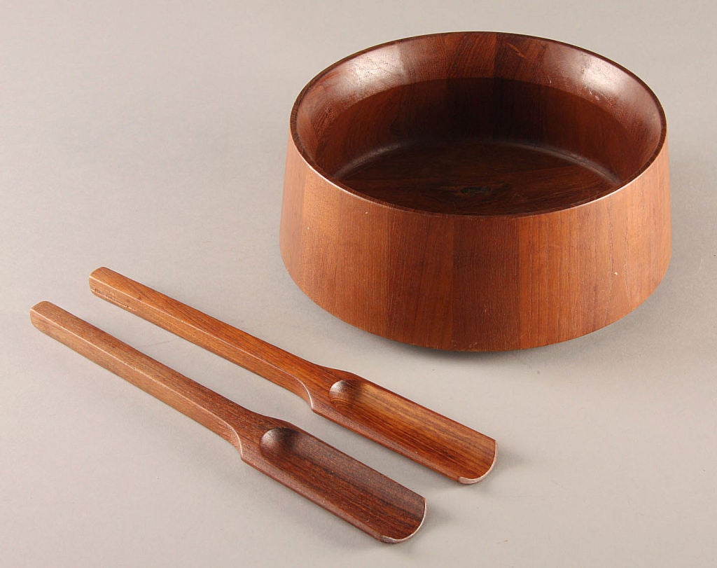 A largely self-taught craftsman, Jens H. Quistgaard was known for his fluid lines and for using unusual materials, often in combination. His signature pieces included salad bowls and cutting boards of teak and other exotic woods, and elegant