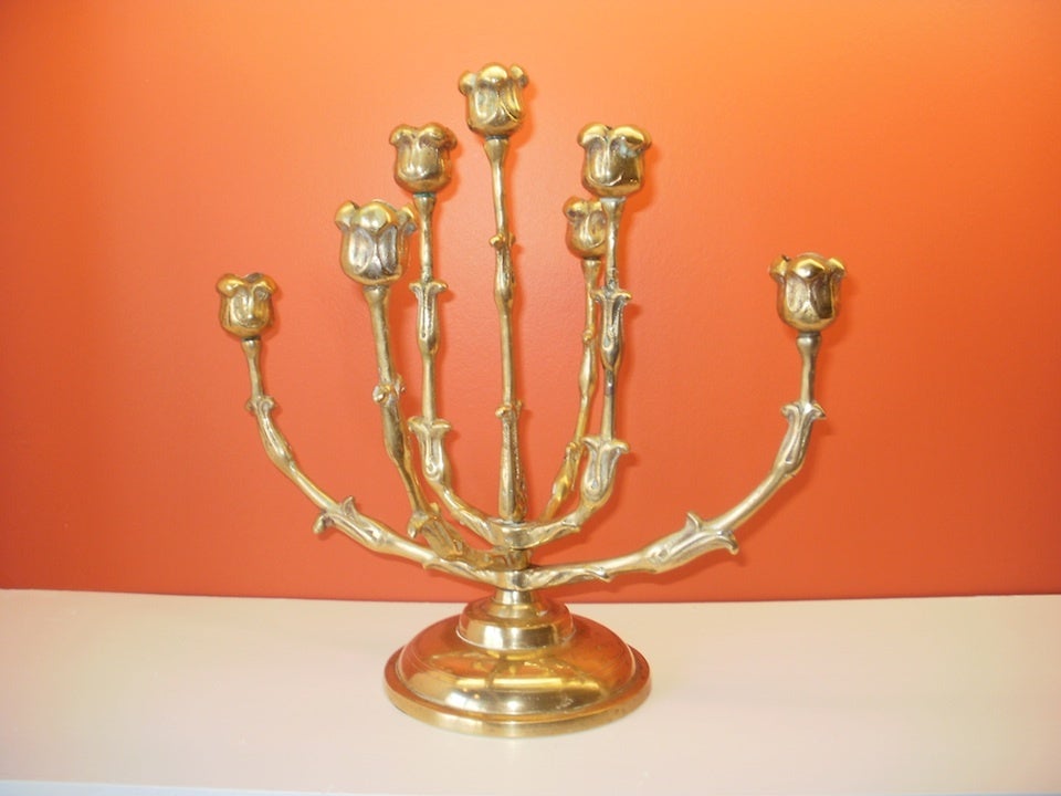 A 6-arm menorah from Germany or northern Europe. The arms can rotate if desired