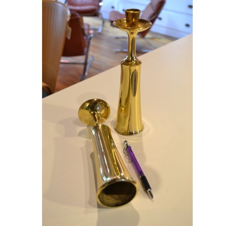 Pair of Brass Candle Holders by Jens H. Quistgaard In Excellent Condition For Sale In Bryn Mawr, PA