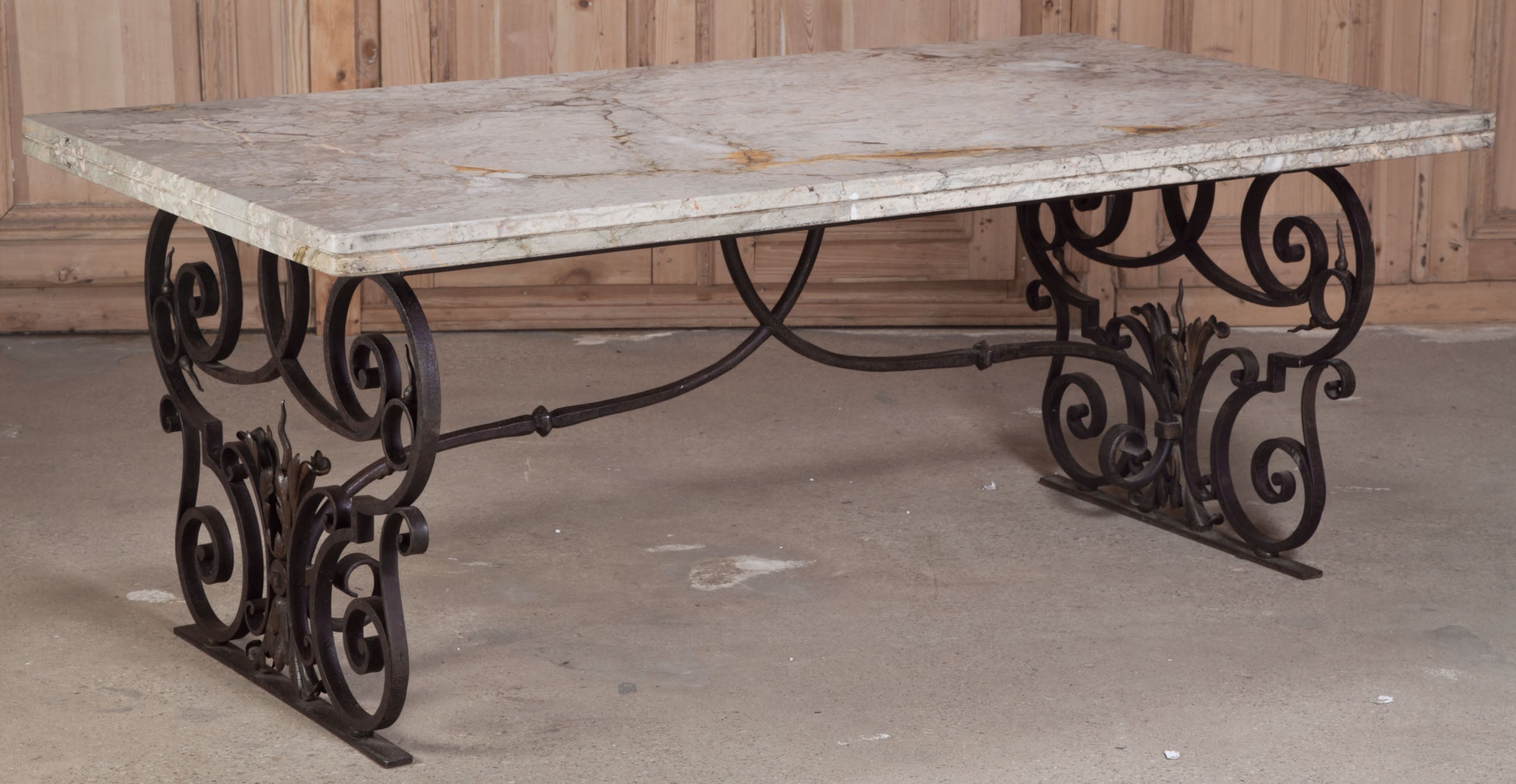 Antique French Beaux Artes Iron 
Marble Table