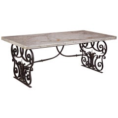 Antique French Beaux Artes Iron & Marble Table