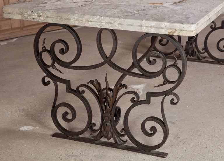 Antique French Beaux Artes Iron & Marble Table