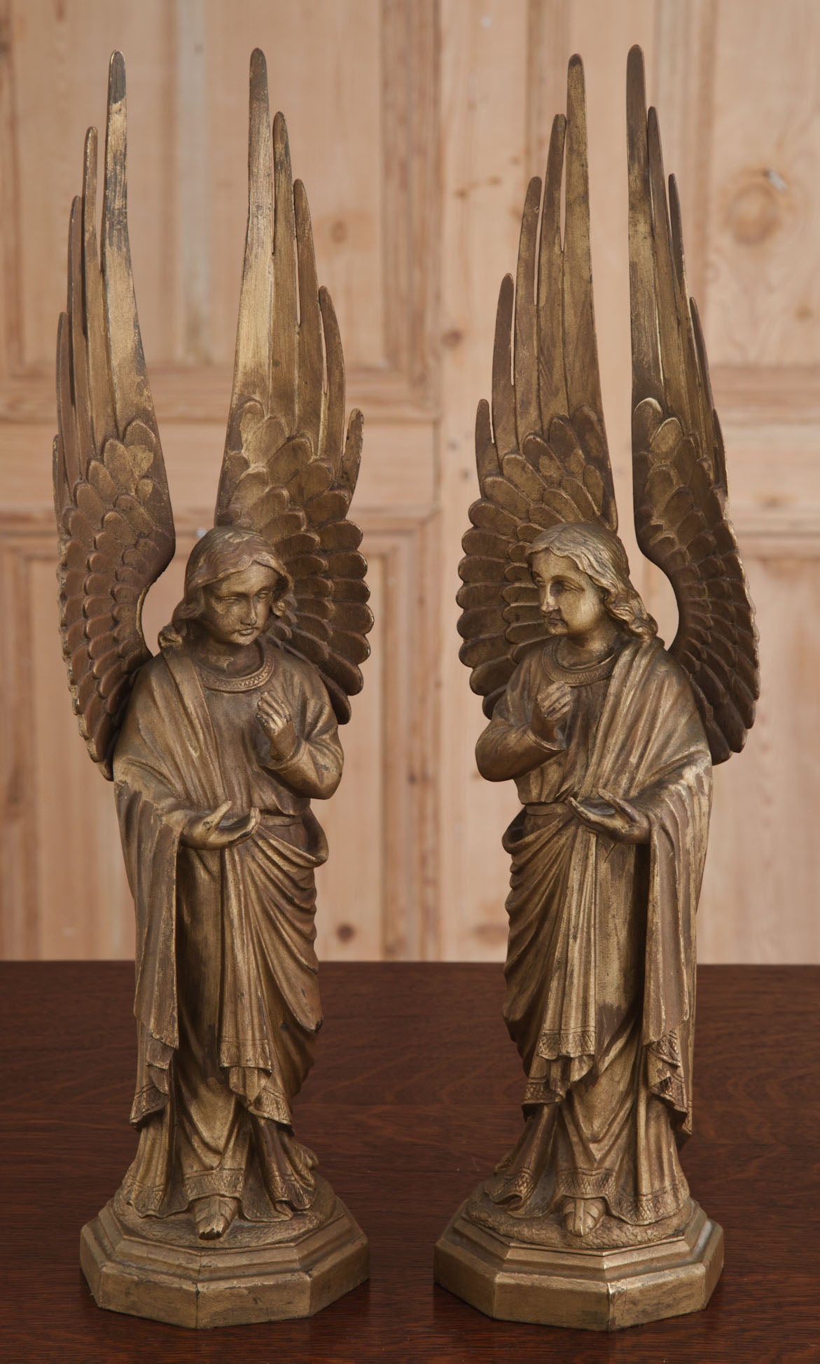 Pair Antique Bronze Angel Statues