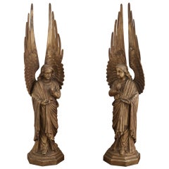 Pair Antique Bronze Angel Statues