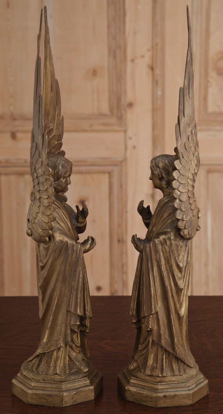 Pair Antique Bronze Angel Statues 1