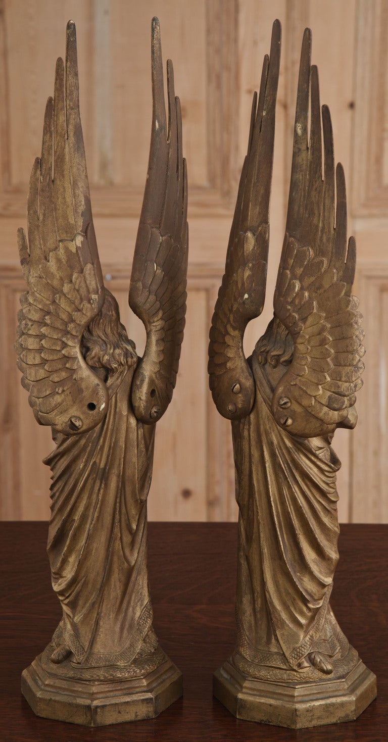 Pair Antique Bronze Angel Statues 2