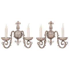 Pair Country French Hand Forged Wrought Iron Painted Sconces
