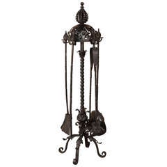 Grand Antique Wrought Iron Fireplace Tool Set