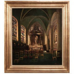 Vintage Framed Oil Painting of St. Laurent Cathedral