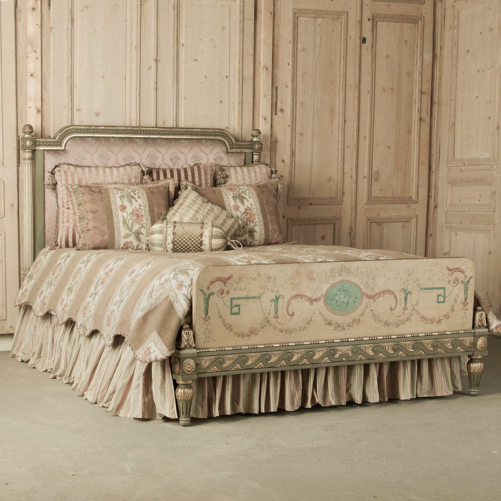 Hand-Crafted 19th Century French Louis XVI Hand Painted Queen Bed by David Freres