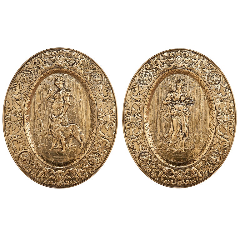 Pair Antique Embossed Brass Plaques at 1stdibs