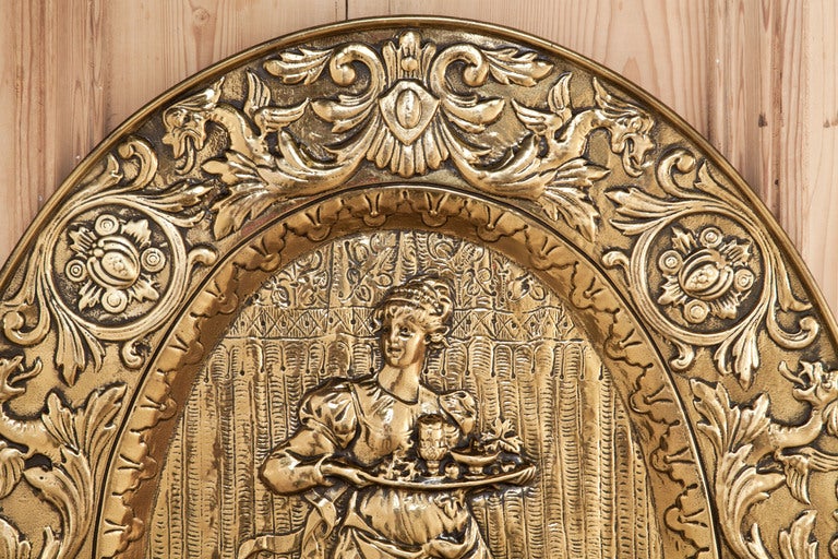 Pair Antique Embossed Brass Plaques 1