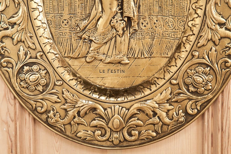 Pair Antique Embossed Brass Plaques 2