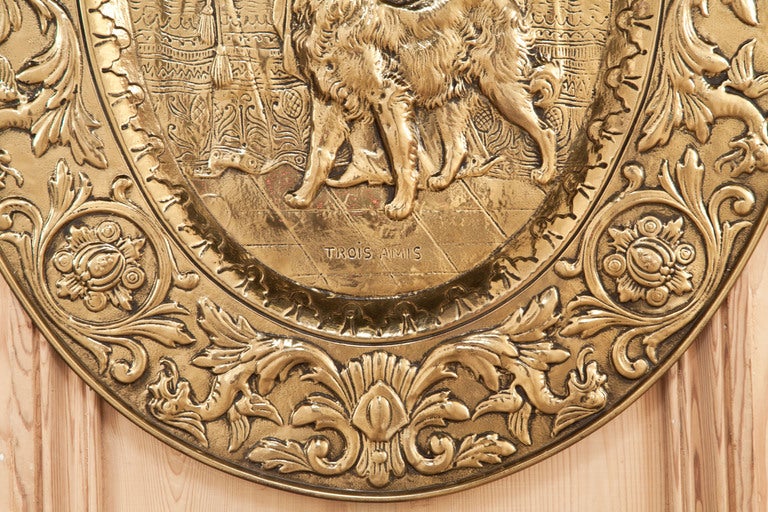 19th Century Pair Antique Embossed Brass Plaques