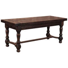 19th Century Country French Solid Oak Rustic Farm Trestle Dining Table