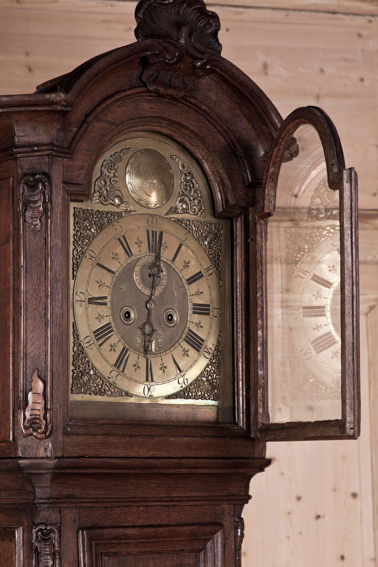 Antique Flemish Long Case Clock In Excellent Condition In Dallas, TX