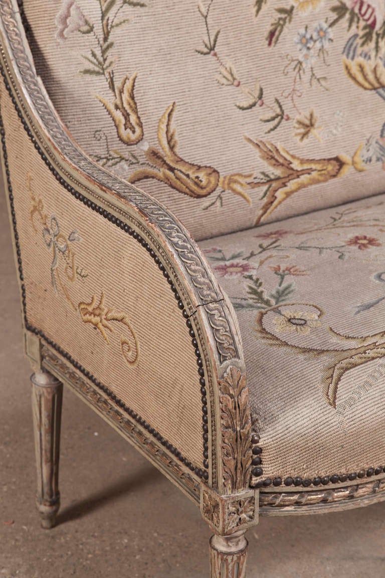 Antique French Louis XVI Painted Tapestry Canape