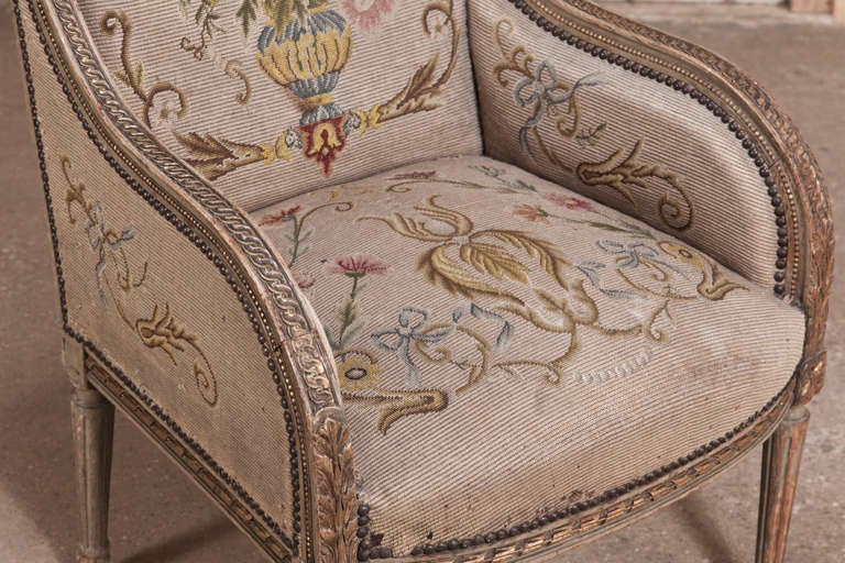 Pair Antique Louis XVI Painted Tapestry Armchairs 3