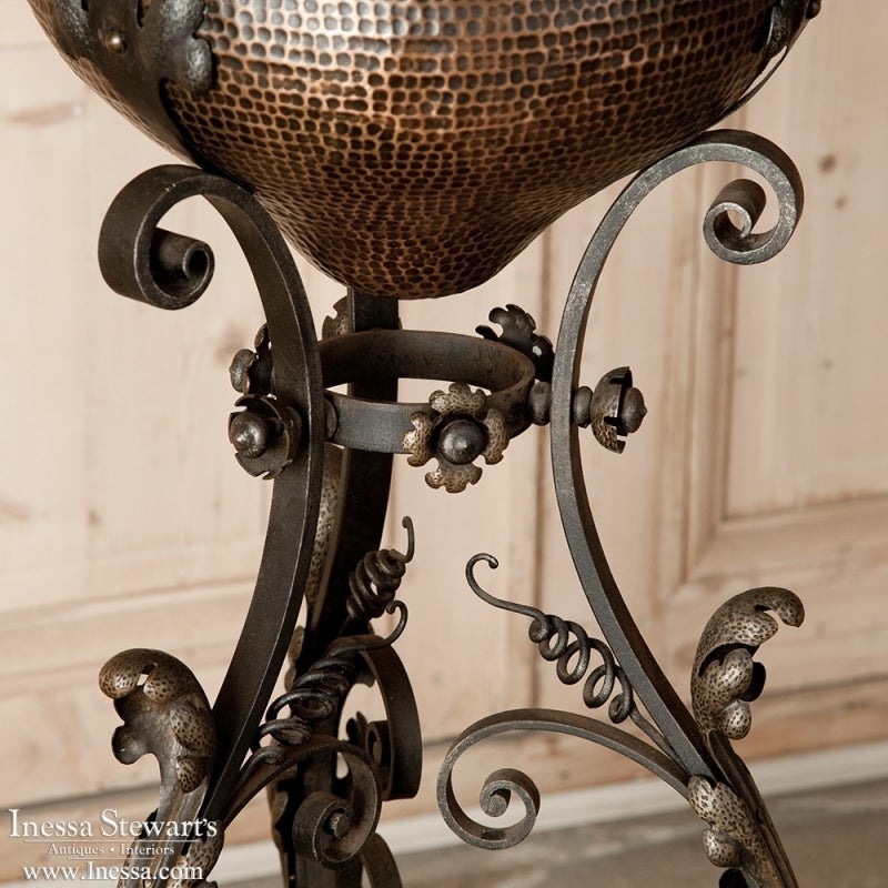 Forged Copper Jardiniere on Wrought Iron Stand