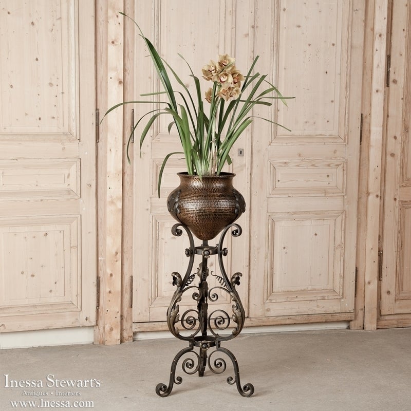French Provincial Copper Jardiniere on Wrought Iron Stand