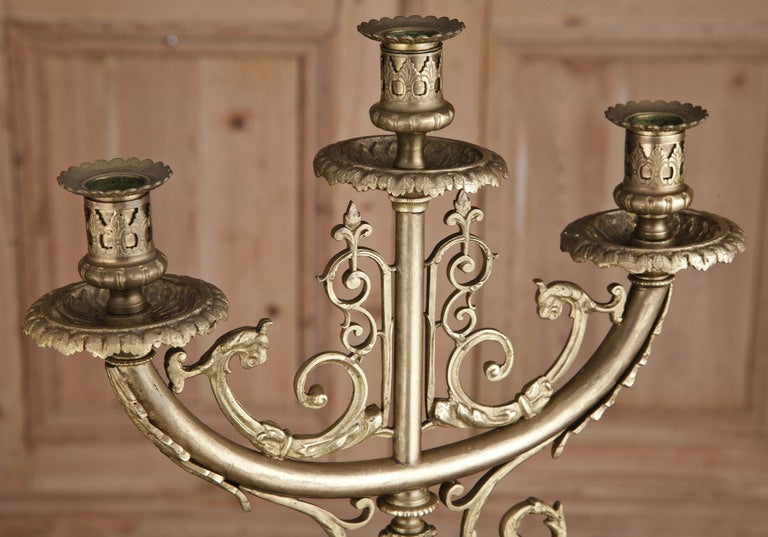 Pair Antique Louis XIV Brass Candelabra 1