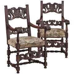 Pair Antique Italian Renaissance Chairs