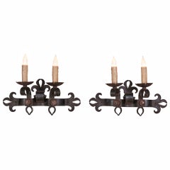 Pair of Country French Wrought Iron Hand Forged Sconces