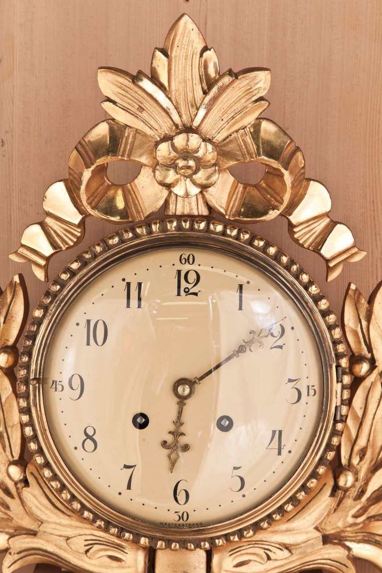 Neoclassical Antique Giltwood Swedish Wall Clock