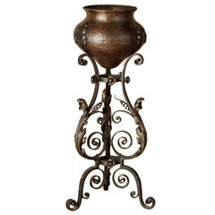 Copper Jardiniere on Wrought Iron Stand