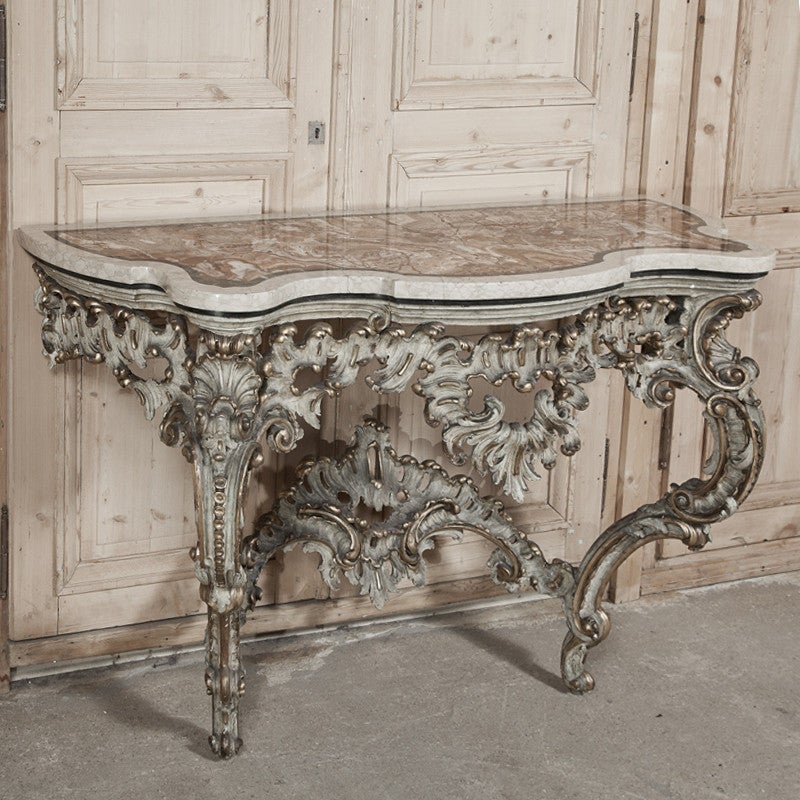 Italian 19th Century Rococo Pietra Dura Painted Console