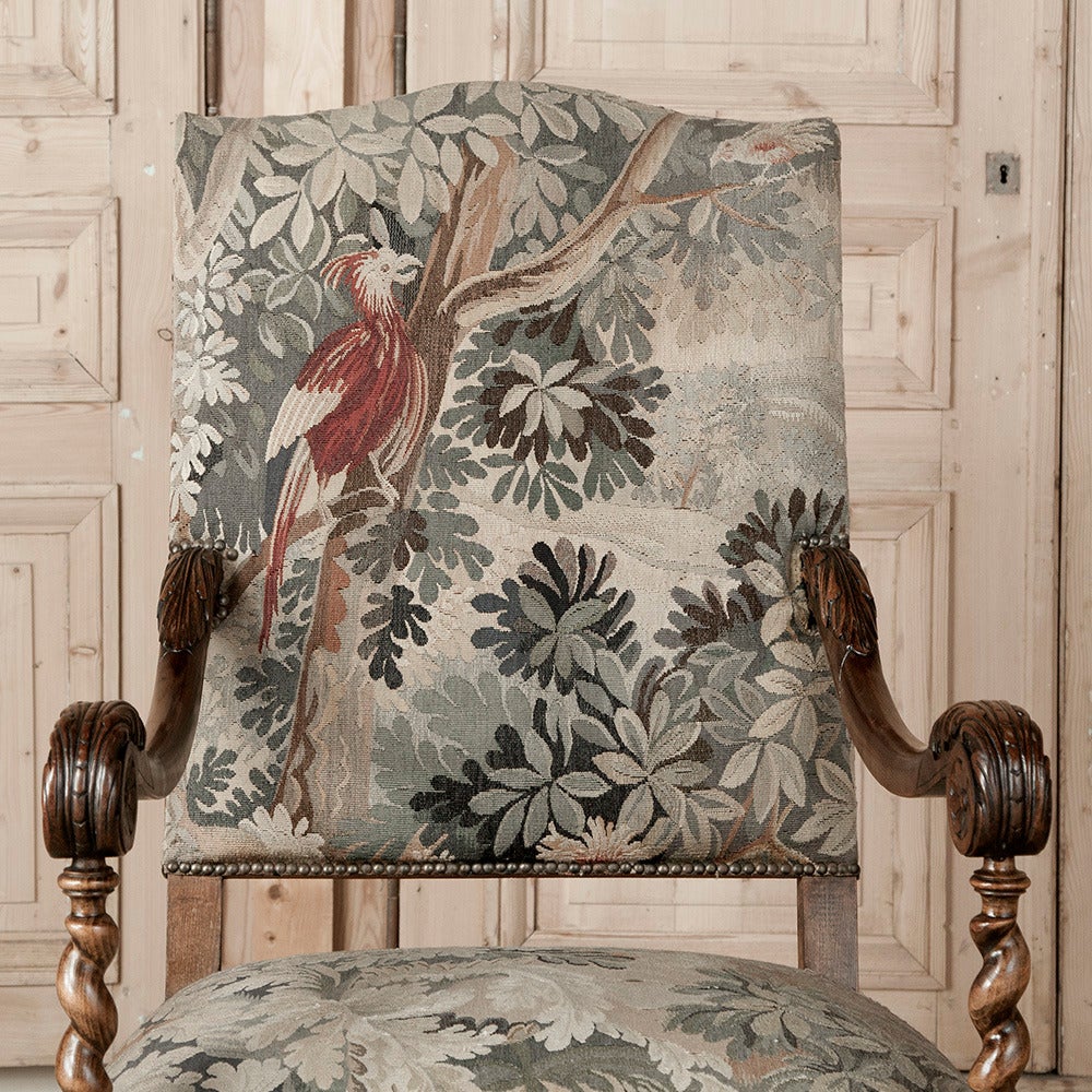 Late 19th Century Pair of 19th Century French Louis XIII Tapestry Armchairs