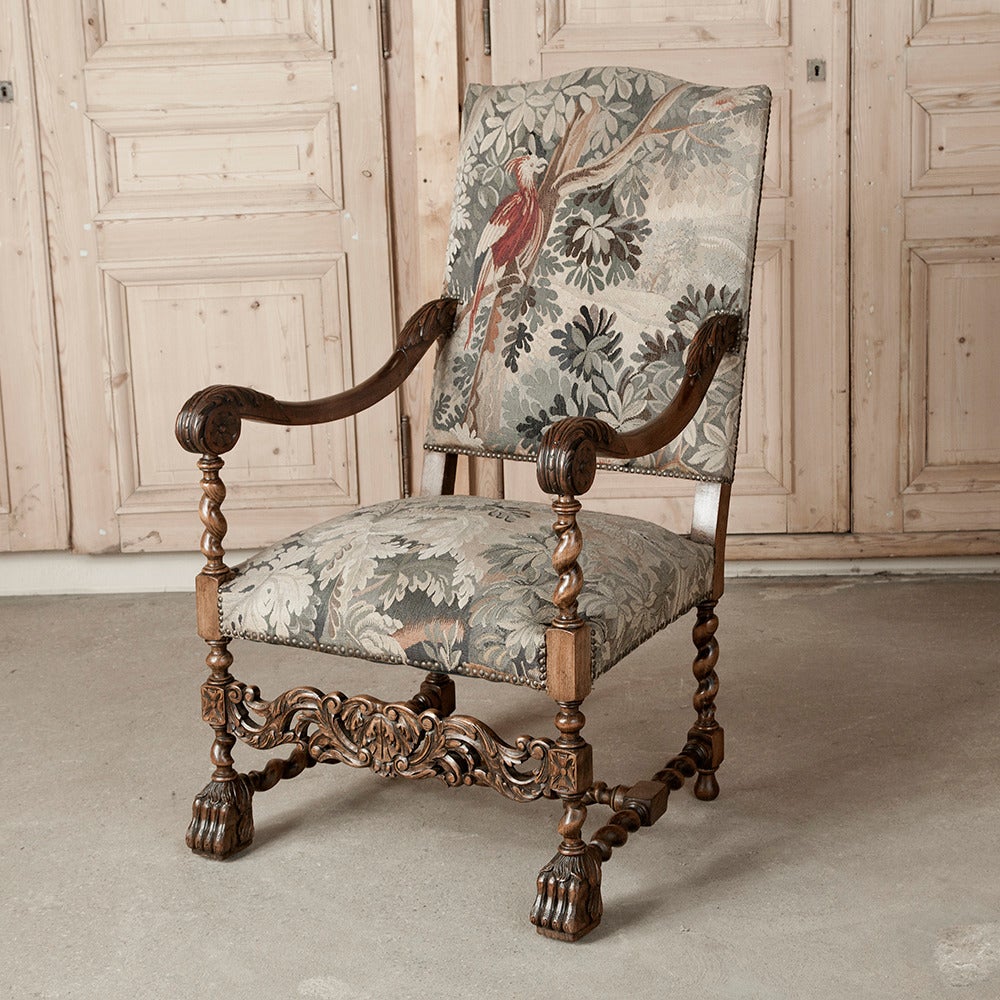 Pair of 19th Century French Louis XIII Tapestry Armchairs 3