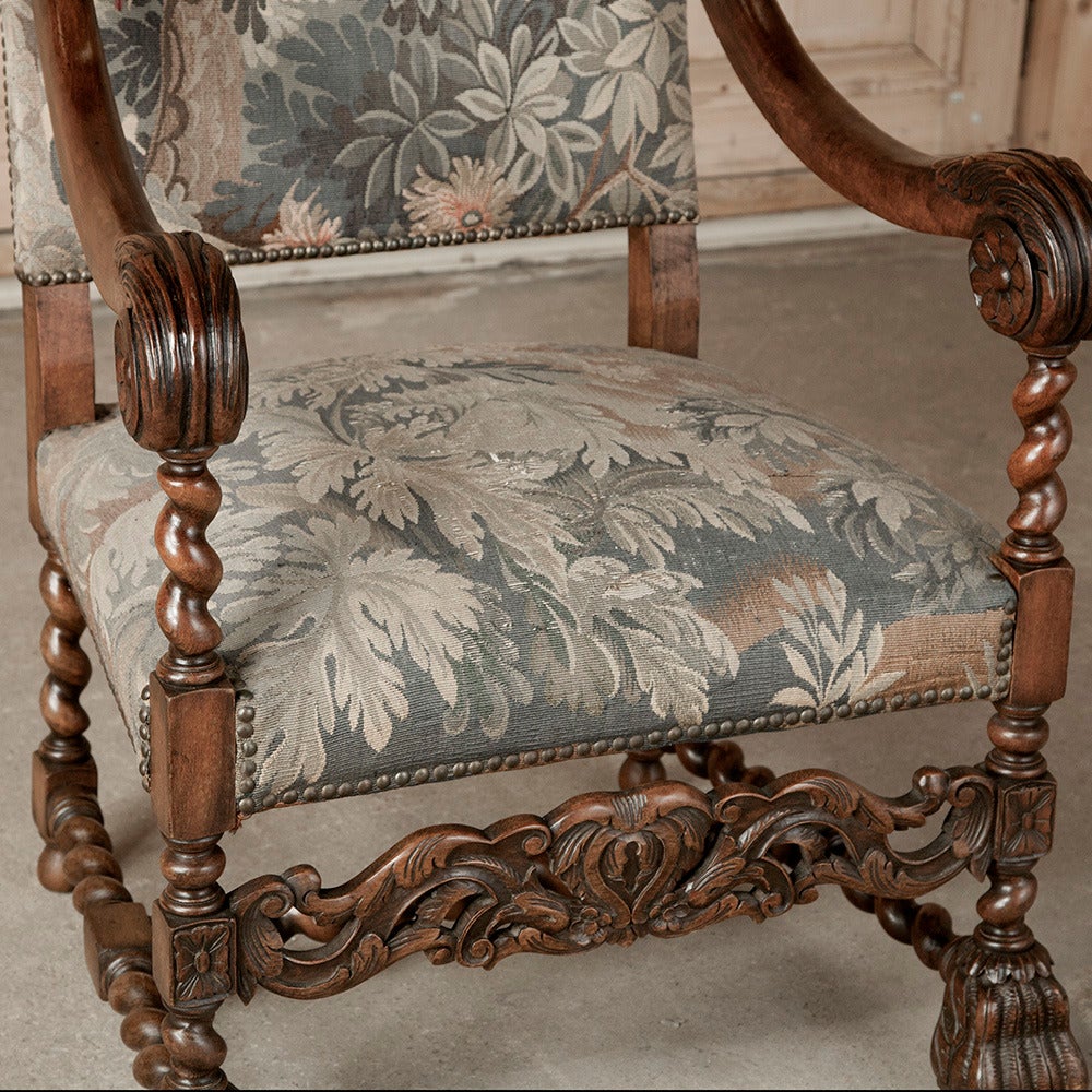 Pair of 19th Century French Louis XIII Tapestry Armchairs 6