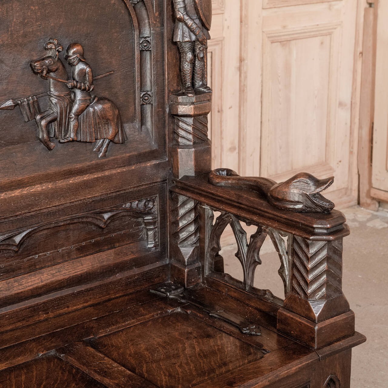 Mid-19th Century 19th Century Gothic Hall Bench