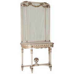 Antique Neoclassical Italian Painted and Gilt Marble Top Console/Mirror ~ Sale 