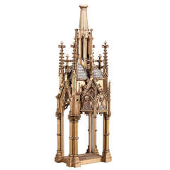 Antique French Gothic Carved Wood Shrine