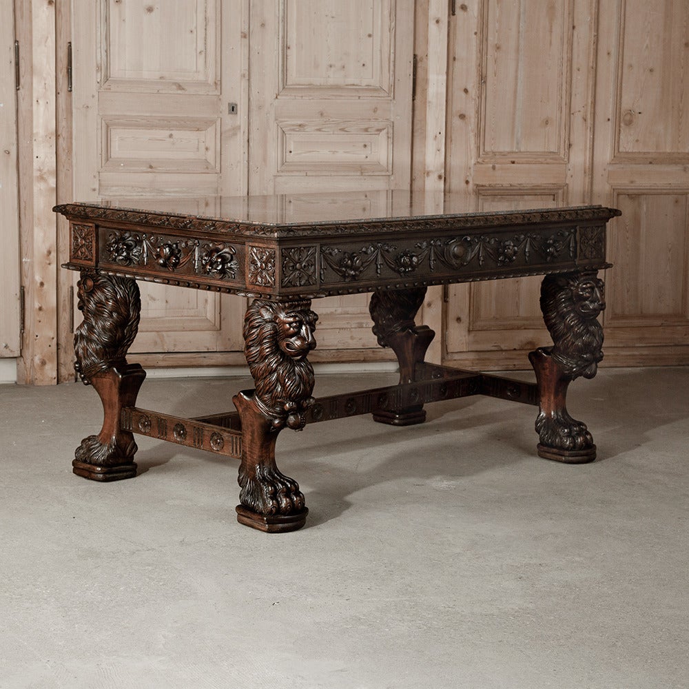 Late 19th Century Antique Italian Romanesque Granite-Topped Desk