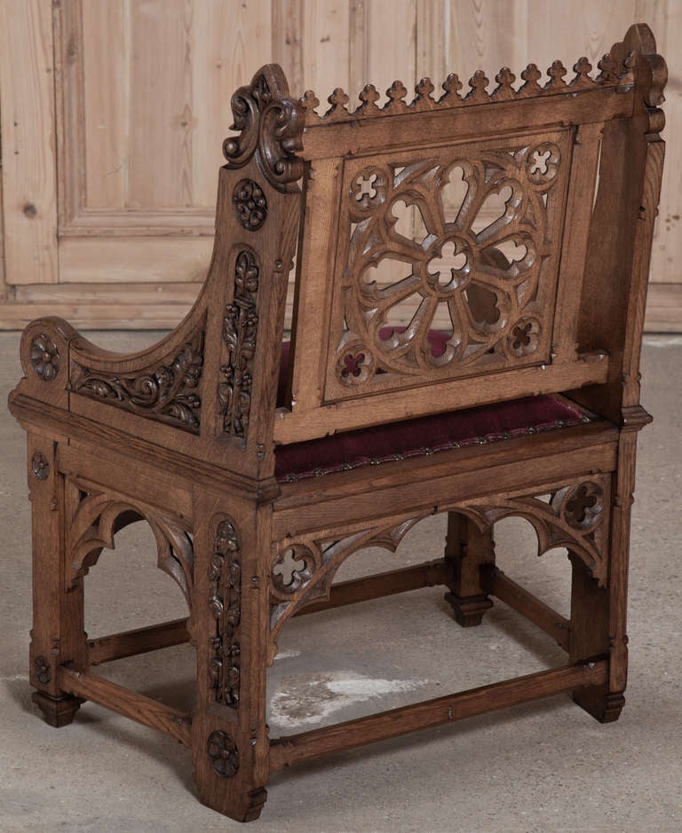 Antique French Gothic Petit Chair with Pair of Footstools 6
