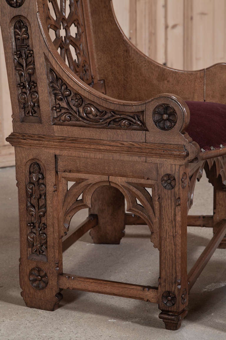 Antique French Gothic Petit Chair with Pair of Footstools 1